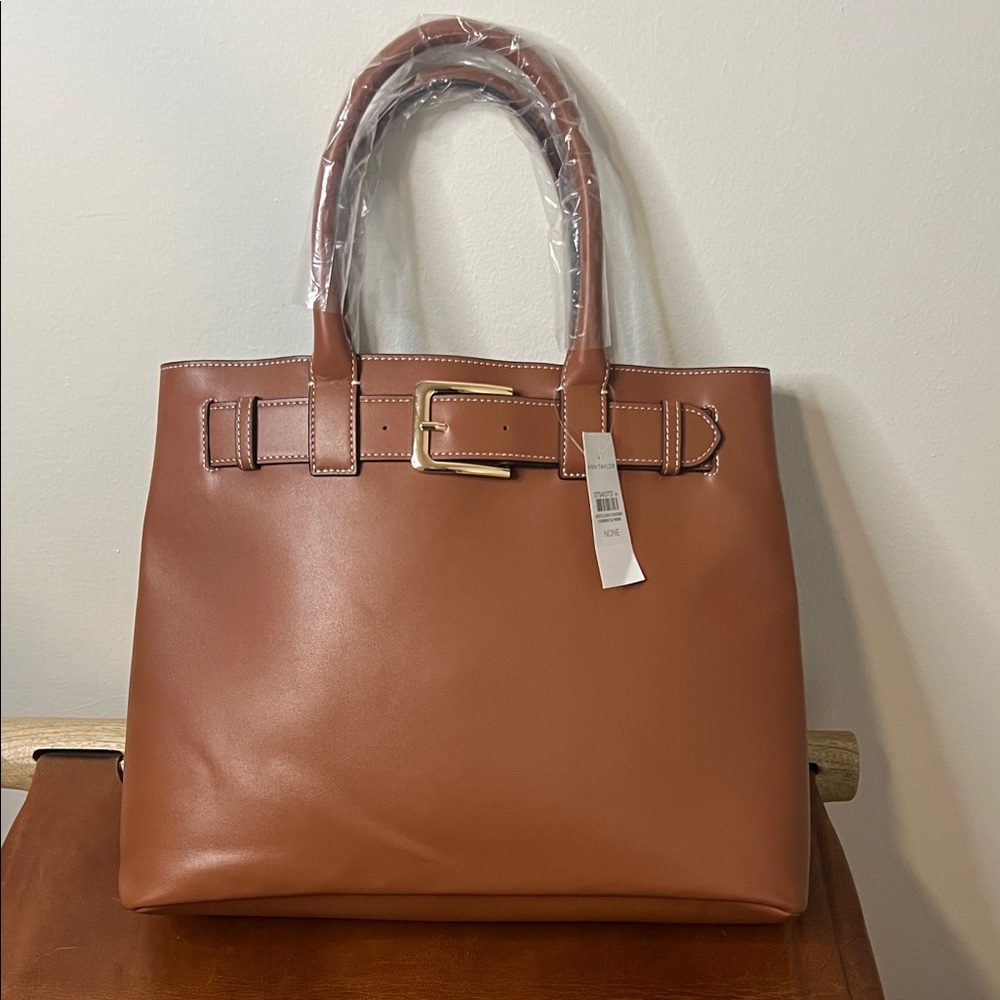 NWT Ann Taylor Tan Leather Tote Bag